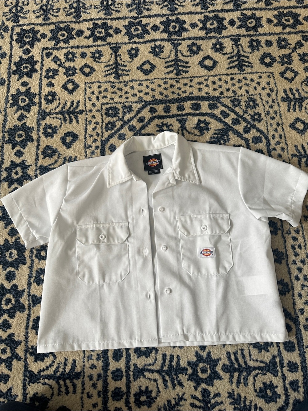 Dickies White Short-Sleeve Button-Down cropped Shirt